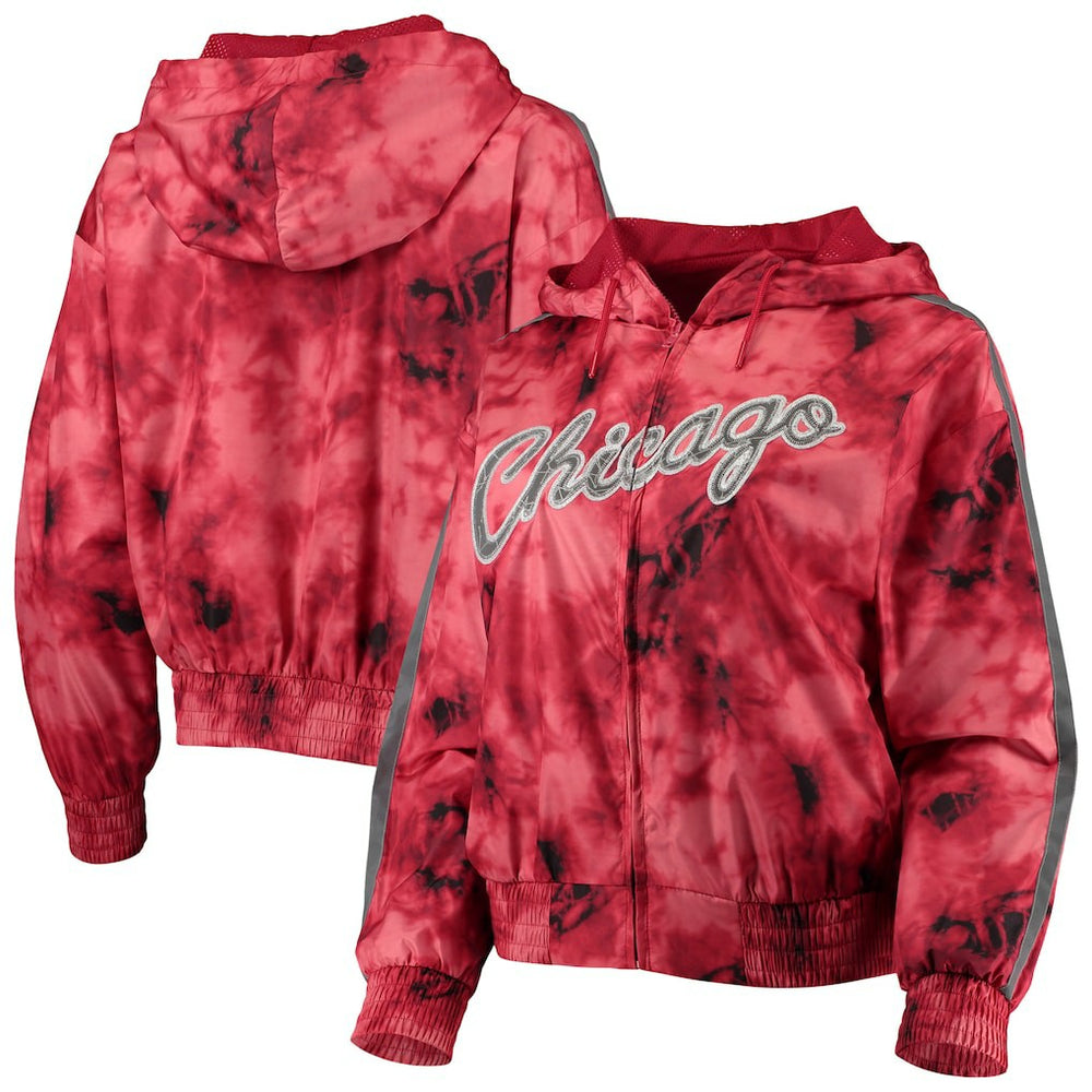 Red Chicago Bulls Women's Galaxy Sublimated Windbreaker Pullover Full-Zip Hoodie sale | NBA