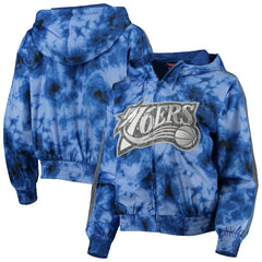 Royal Philadelphia 76ers Women's Galaxy Sublimated Windbreaker Pullover Full-Zip Hoodie | NBA