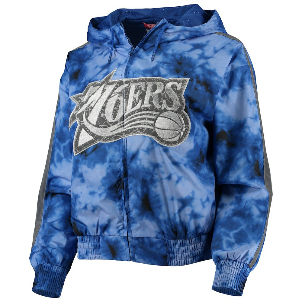 Royal Philadelphia 76ers Women's Galaxy Sublimated Windbreaker Pullover Full-Zip Hoodie | NBA