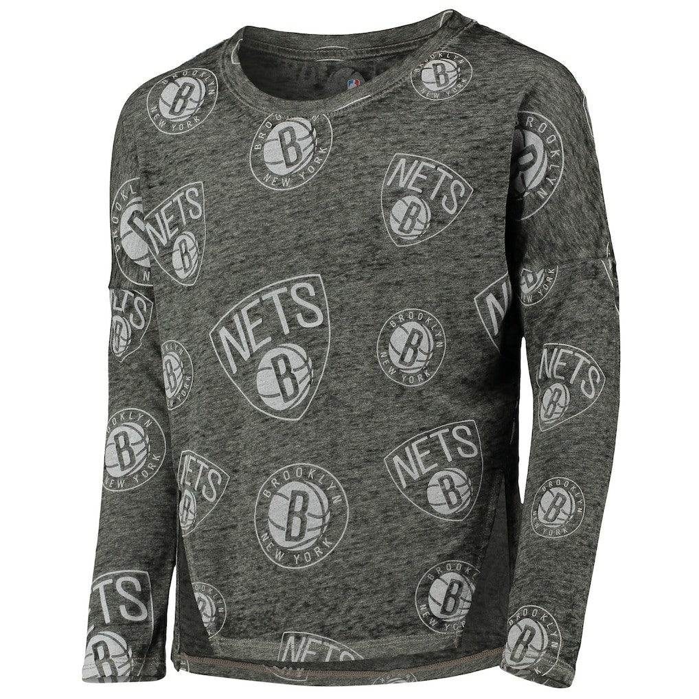 Heathered Black Brooklyn Nets Girls Youth Back in Action Long Sleeve T-Shirt | NBA