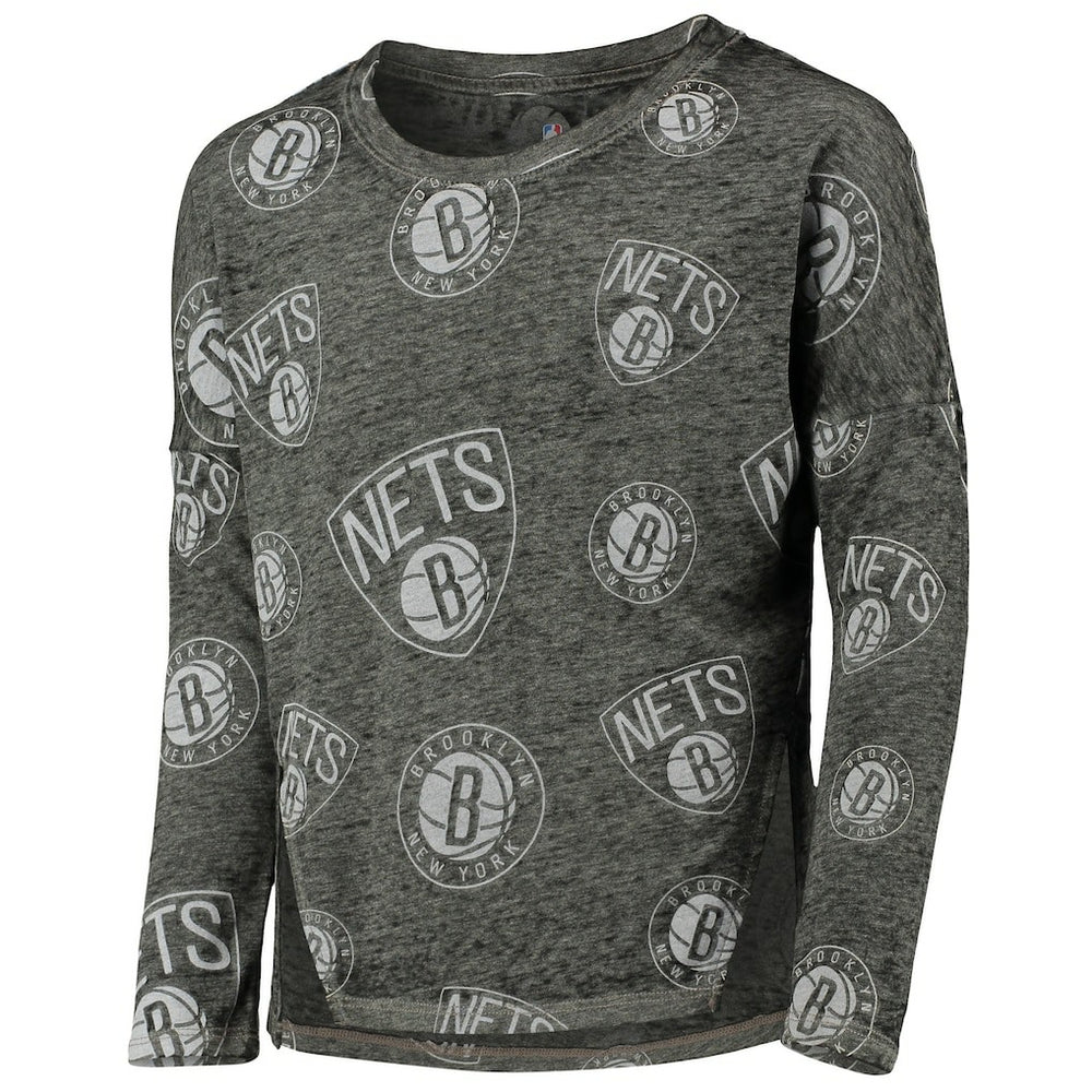 Heathered Black Brooklyn Nets Girls Youth Back in Action Long Sleeve T-Shirt | NBA