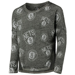 Heathered Black Brooklyn Nets Girls Youth Back in Action Long Sleeve T-Shirt | NBA