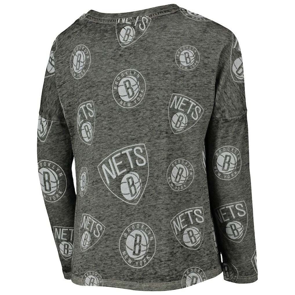 Heathered Black Brooklyn Nets Girls Youth Back in Action Long Sleeve T-Shirt | NBA