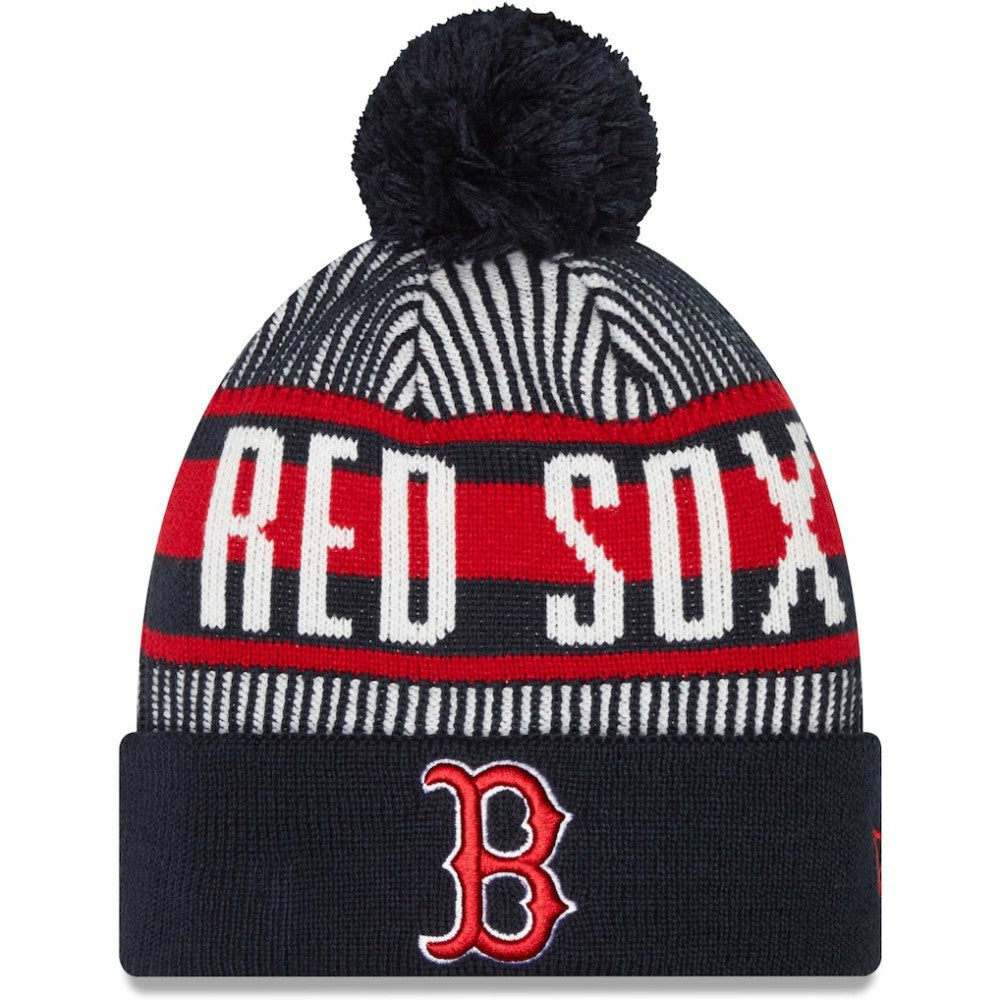 Boston Red Sox New Era Striped Cuffed Knit Hat with Pom - MLB Hats