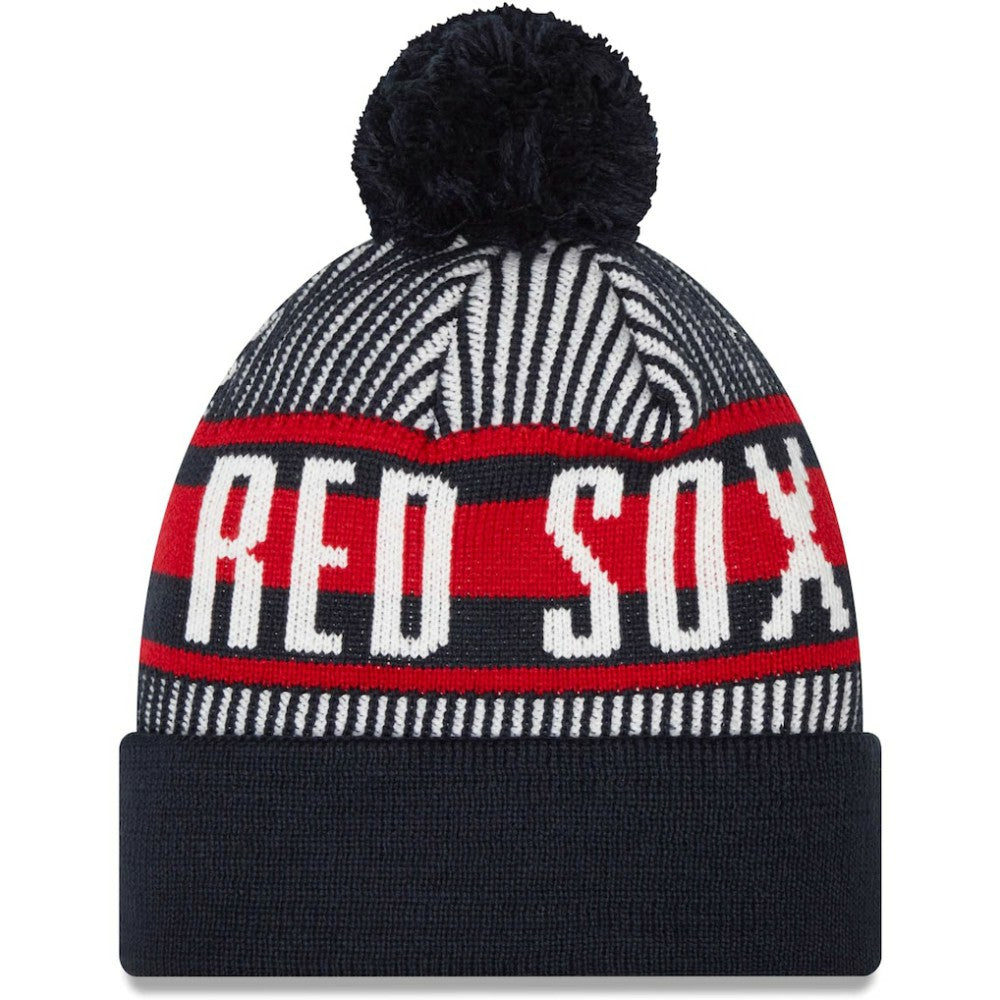 Boston Red Sox New Era Striped Cuffed Knit Hat with Pom - MLB Hats