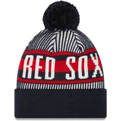 Boston Red Sox New Era Striped Cuffed Knit Hat with Pom - MLB Hats