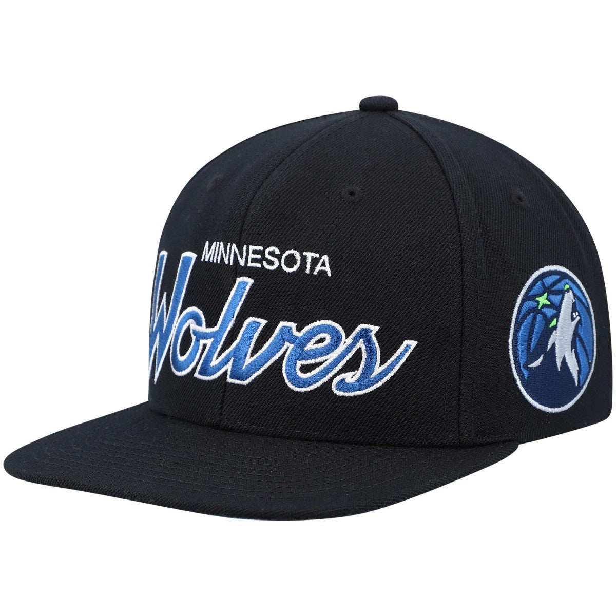 Black Minnesota Timberwolves Hardwood Classics Script 2.0 Snapback Hat | NBA