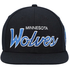 Black Minnesota Timberwolves Hardwood Classics Script 2.0 Snapback Hat | NBA