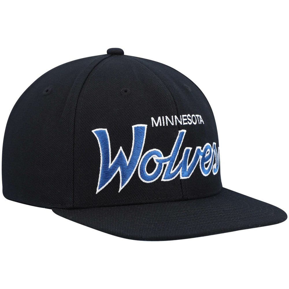 Black Minnesota Timberwolves Hardwood Classics Script 2.0 Snapback Hat | NBA