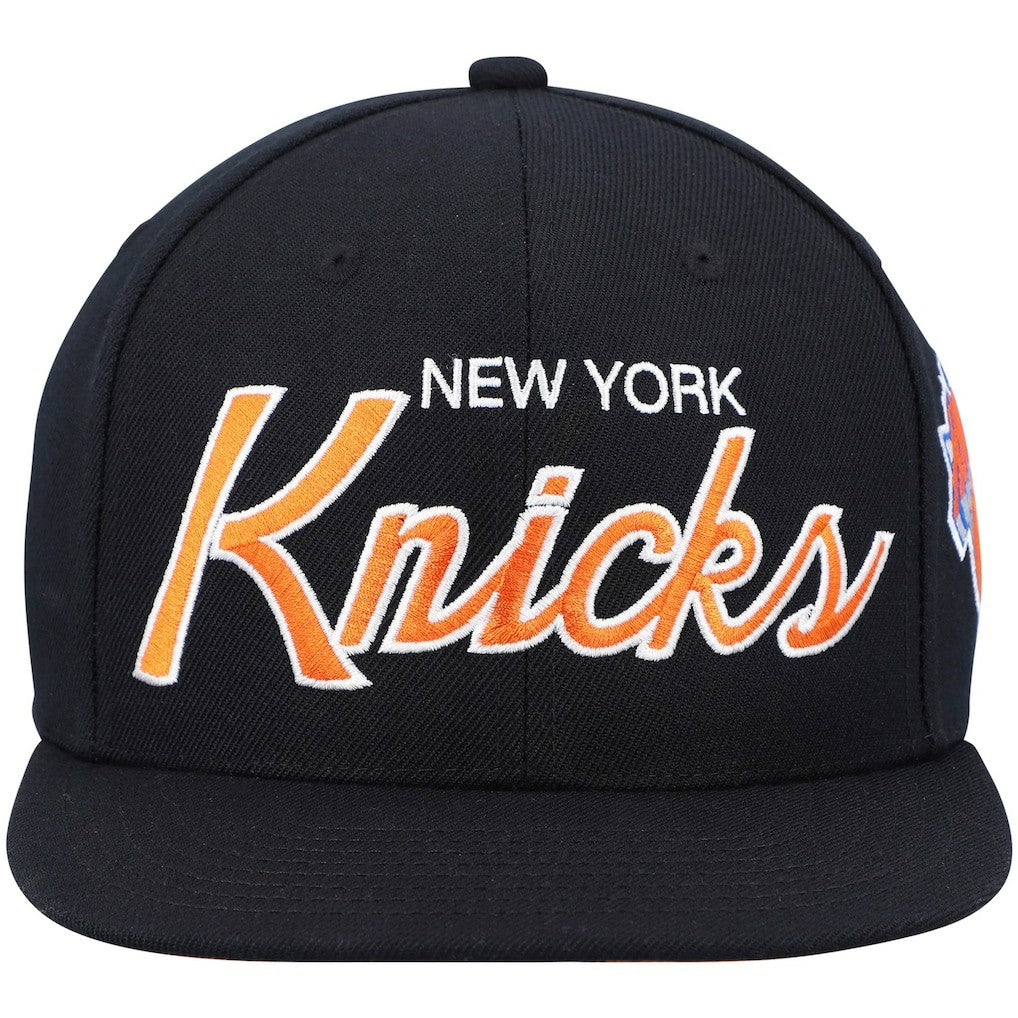 Black New York Knicks Hardwood Classics Script 2.0 Snapback Hat | NBA