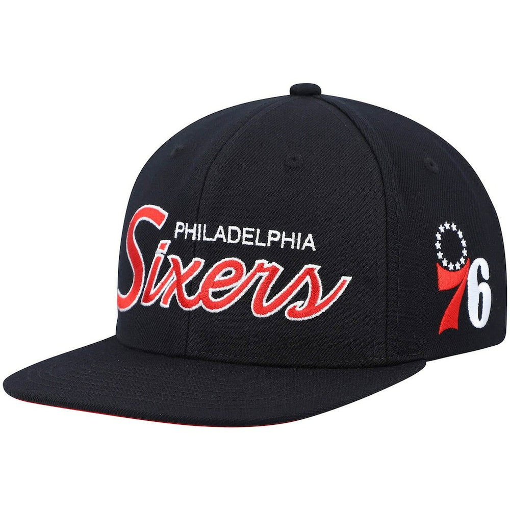 Black Philadelphia 76ers Hardwood Classics Script 2.0 Snapback Hat | NBA