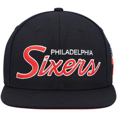 Black Philadelphia 76ers Hardwood Classics Script 2.0 Snapback Hat | NBA