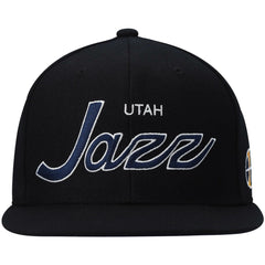 Black Utah Jazz Hardwood Classics Script 2.0 Snapback Hat | NBA