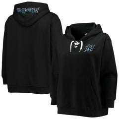 Miami Marlins Women's Plus Size Lace-Up V-Neck Pullover Hoodie - MLB Hoodies