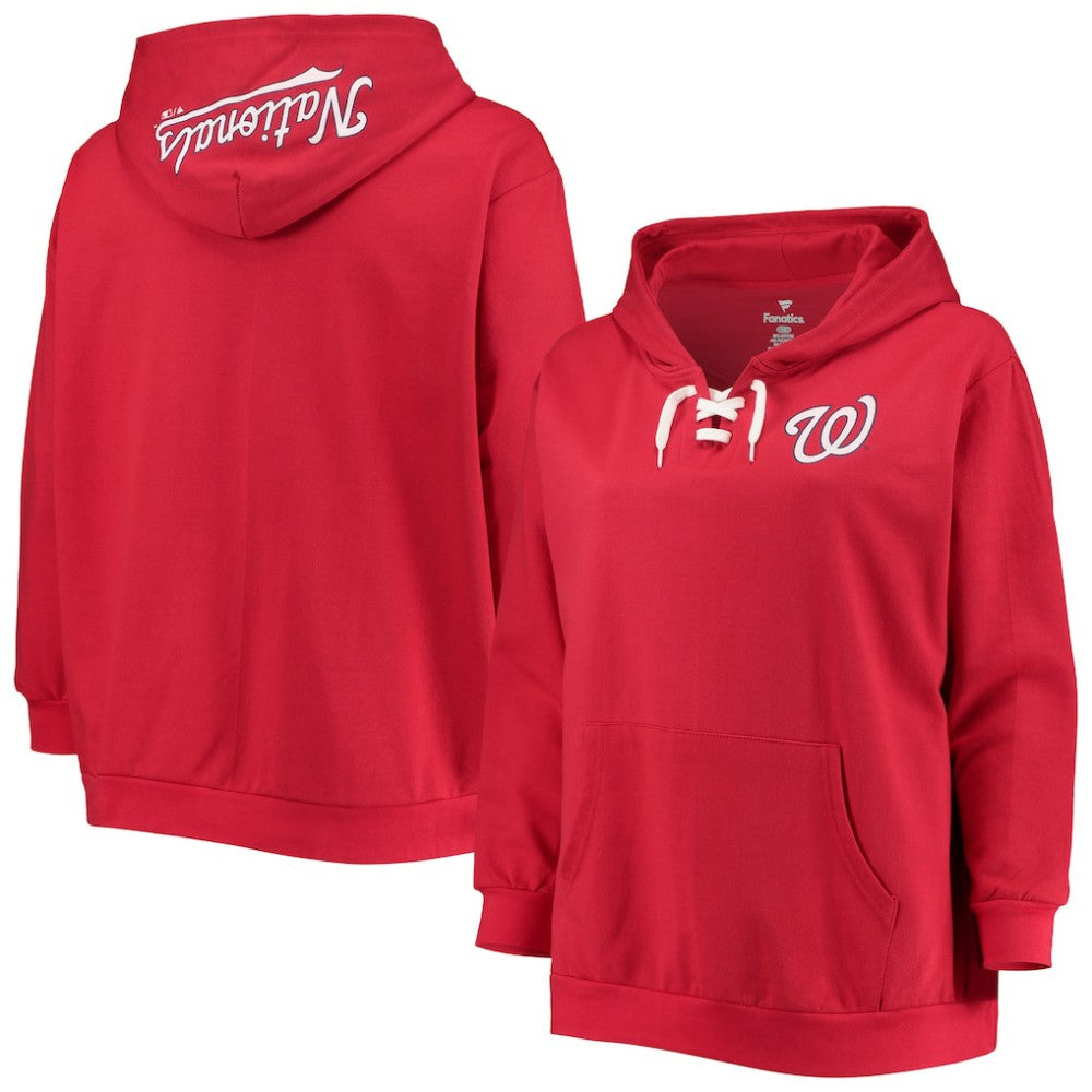 Washington Nationals Women's Plus Size Lace-Up V-Neck Pullover Hoodie - MLB Hoodies