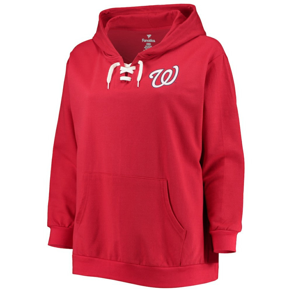 Washington Nationals Women's Plus Size Lace-Up V-Neck Pullover Hoodie - MLB Hoodies