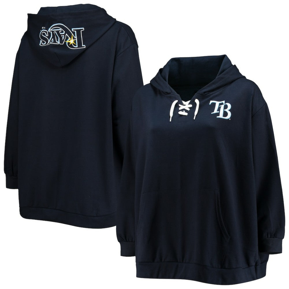 Tampa Bay Rays Women's Plus Size Lace-Up V-Neck Pullover Hoodie - MLB Hoodies