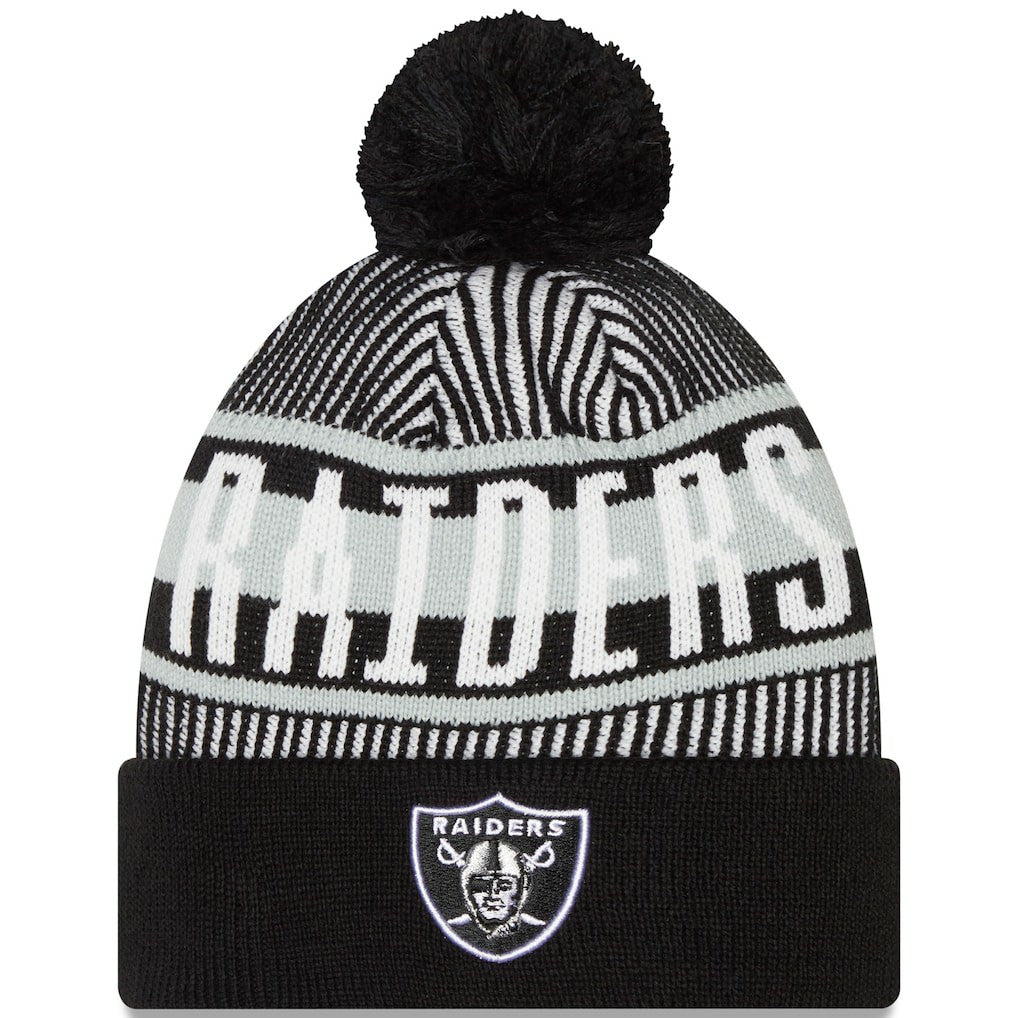 Las Vegas Raiders Striped Cuffed Knit Hat with Pom | NFL Hot
