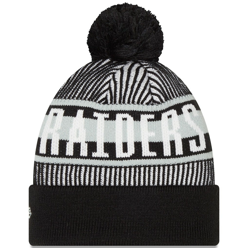 Las Vegas Raiders Striped Cuffed Knit Hat with Pom | NFL Hot
