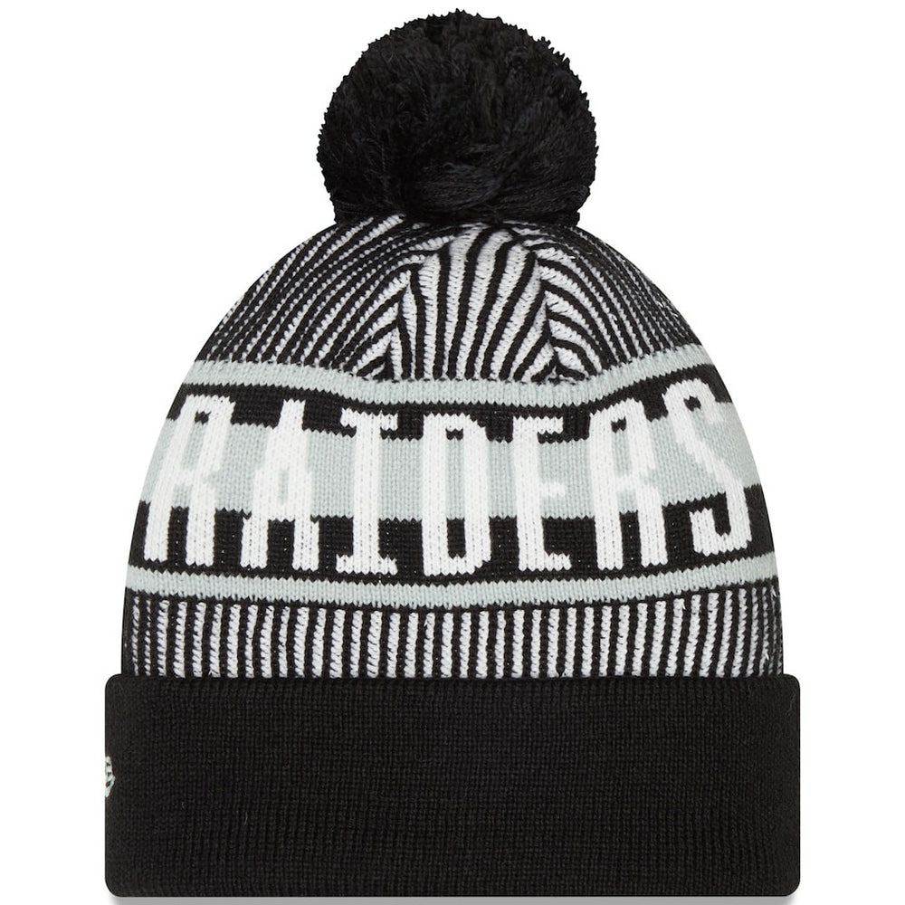 Las Vegas Raiders Striped Cuffed Knit Hat with Pom | NFL Hot