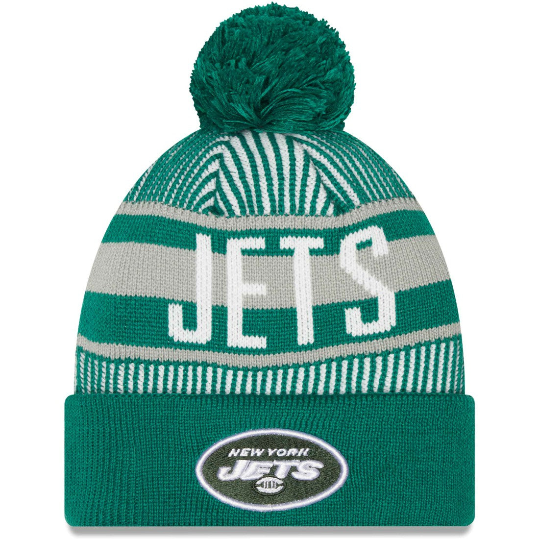 New York Jets Striped Cuffed Knit Hat with Pom | NFL On sale