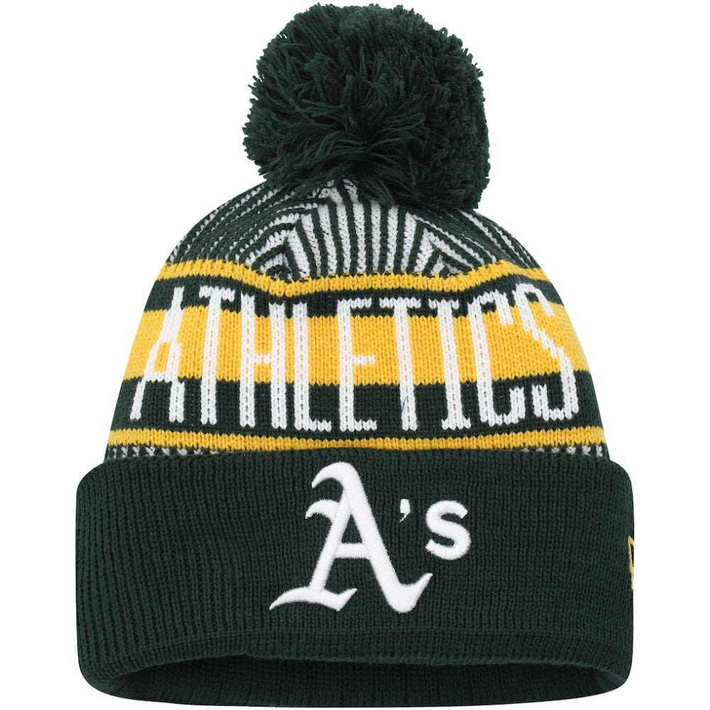 Athletics New Era Youth Striped Cuffed Knit Hat with Pom - MLB Hats