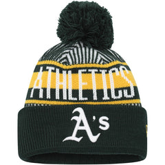 Athletics New Era Youth Striped Cuffed Knit Hat with Pom - MLB Hats
