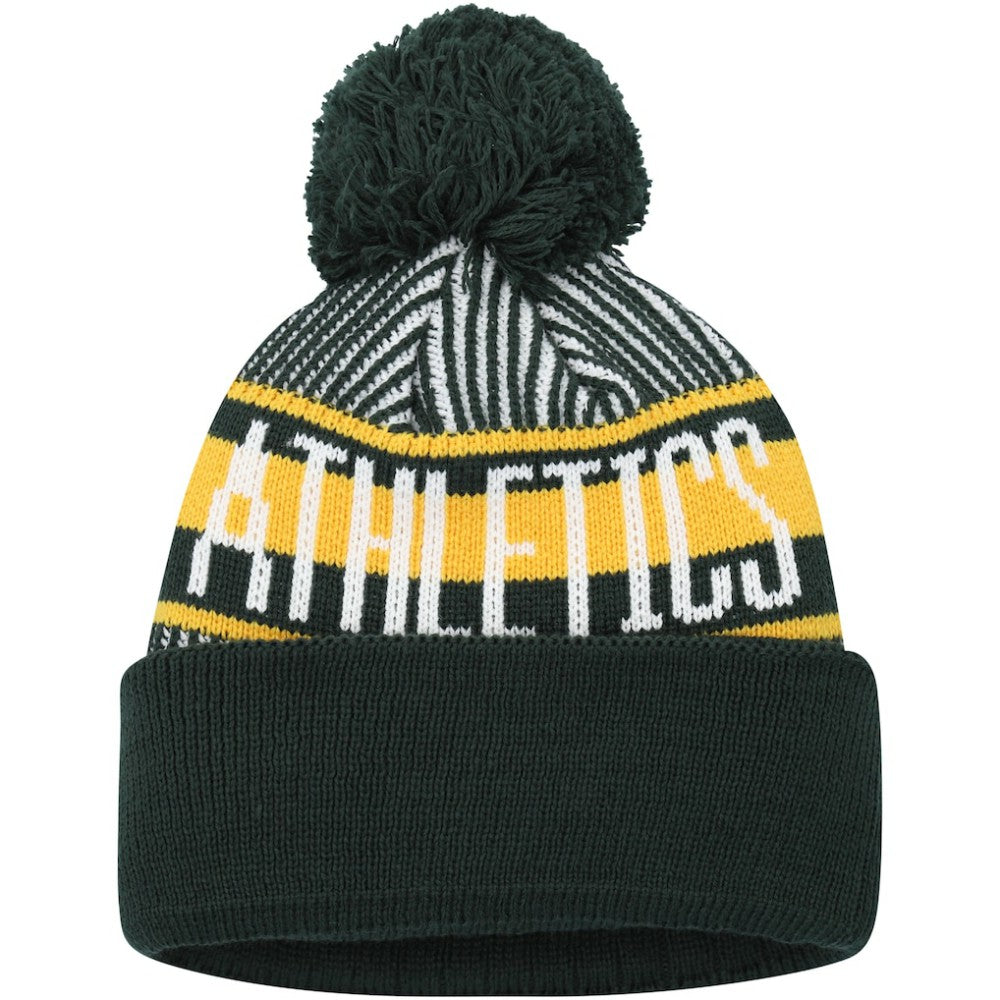 Athletics New Era Youth Striped Cuffed Knit Hat with Pom - MLB Hats