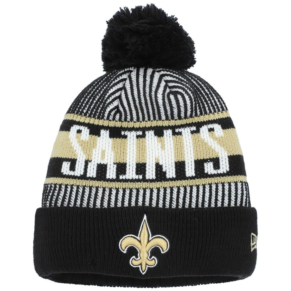 New Orleans Saints Youth Striped Cuffed Knit Hat with Pom | NFL Near me