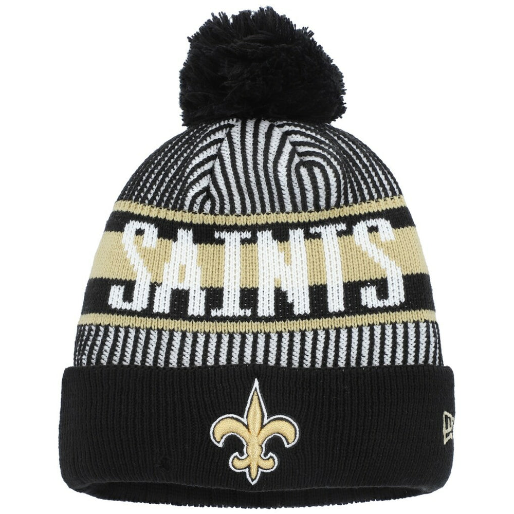 New Orleans Saints Youth Striped Cuffed Knit Hat with Pom | NFL Near me