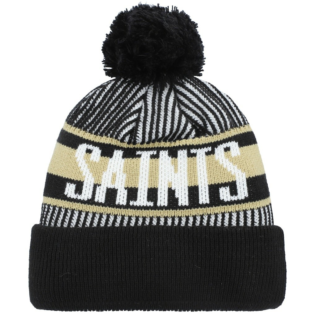 New Orleans Saints Youth Striped Cuffed Knit Hat with Pom | NFL Near me