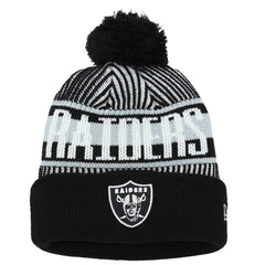 Las Vegas Raiders Youth Striped Cuffed Knit Hat with Pom | NFL Online