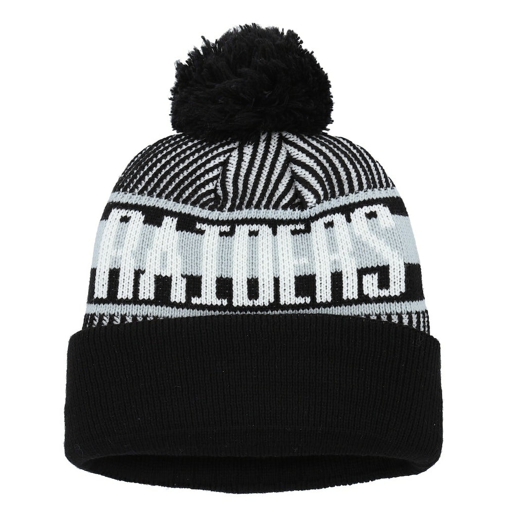 Las Vegas Raiders Youth Striped Cuffed Knit Hat with Pom | NFL Online