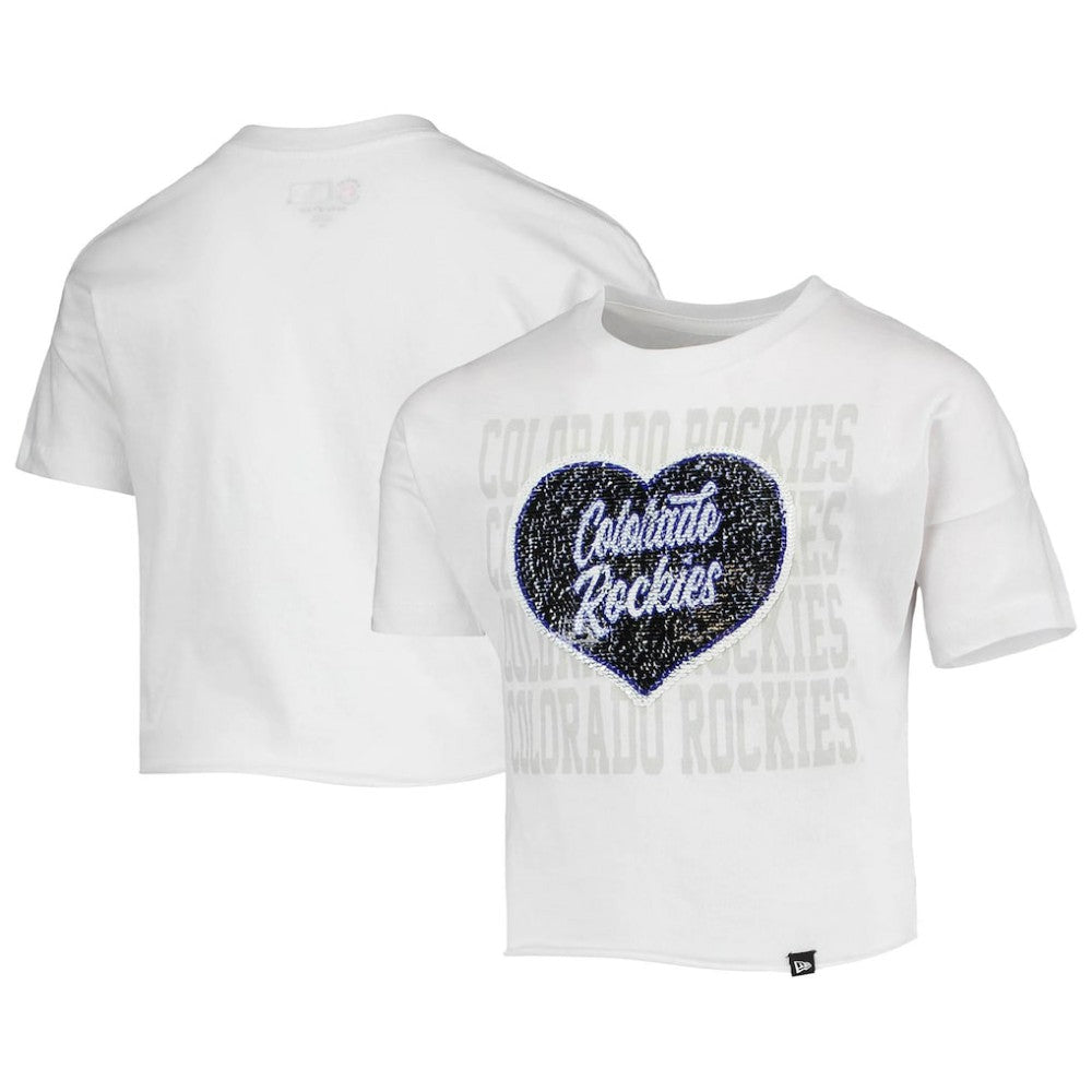 Colorado Rockies New Era Girls Youth Flip Sequin Heart Crop Top - MLB Tops