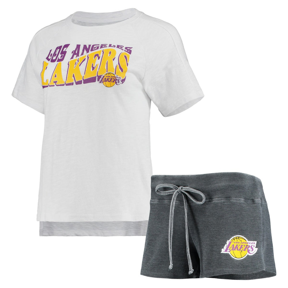 Charcoal/White Los Angeles Lakers Concepts Sport Women's Resurgence Slub Burnout Raglan Top & Shorts Sleep Set | NBA