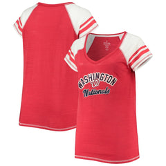 Washington Nationals Soft as a Grape Women's Curvy Color Block Tri-Blend Raglan V-Neck T-Shirt - MLB T-shirts