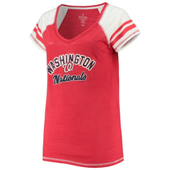 Washington Nationals Soft as a Grape Women's Curvy Color Block Tri-Blend Raglan V-Neck T-Shirt - MLB T-shirts