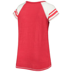Washington Nationals Soft as a Grape Women's Curvy Color Block Tri-Blend Raglan V-Neck T-Shirt - MLB T-shirts