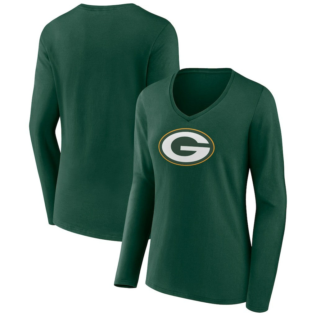 Green Bay Packers Women's Primary Team Logo Long Sleeve V-Neck T-Shirt | NFL Hot