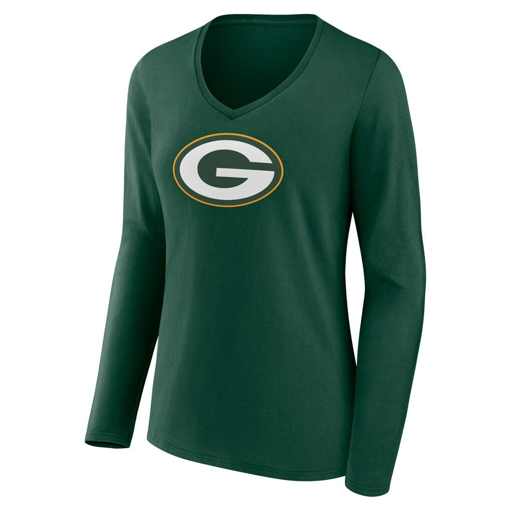 Green Bay Packers Women's Primary Team Logo Long Sleeve V-Neck T-Shirt | NFL Hot