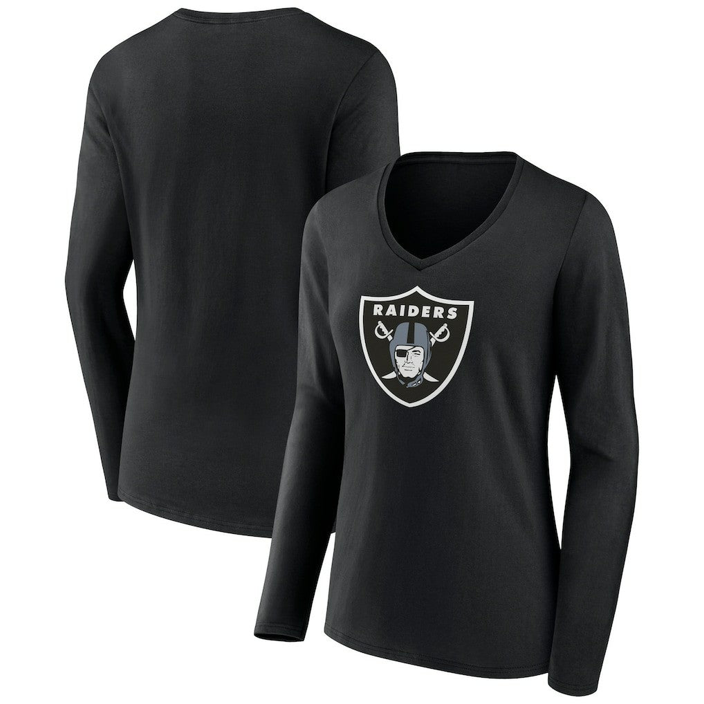 Las Vegas Raiders Women's Primary Team Logo Long Sleeve V-Neck T-Shirt | NFL Outlet