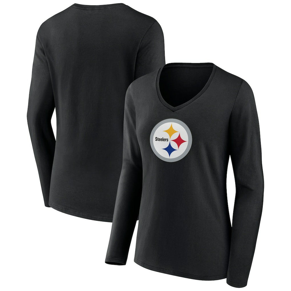 Pittsburgh Steelers Women's Primary Team Logo Long Sleeve V-Neck T-Shirt | NFL On sale