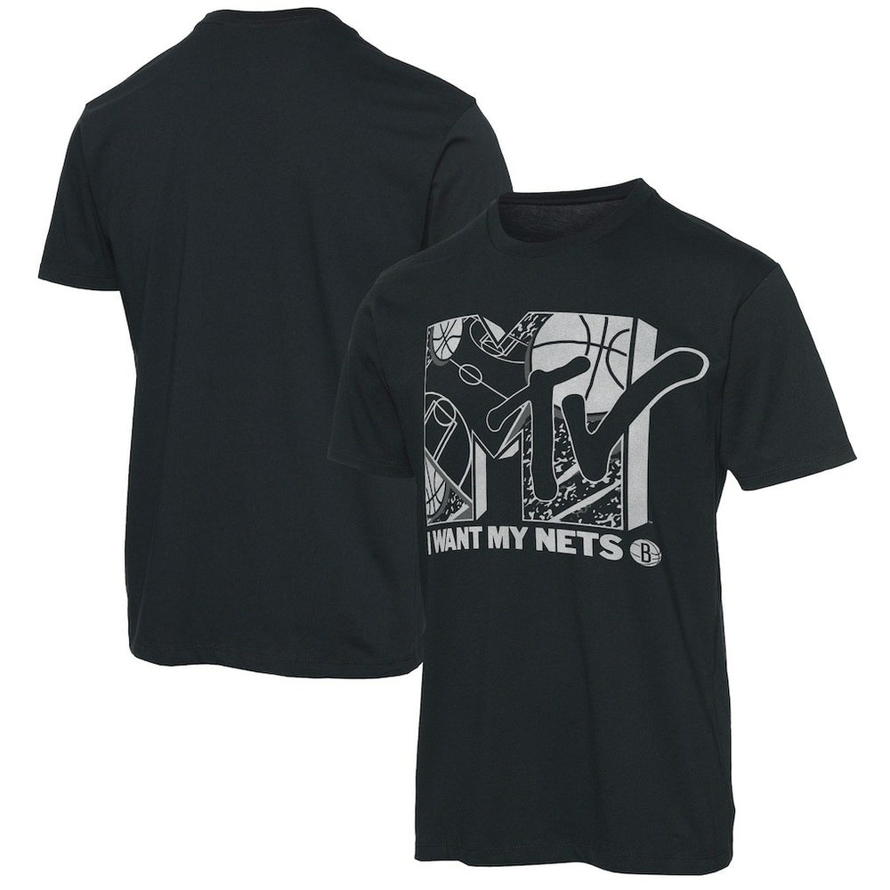 Black Brooklyn Nets Junk Food NBA x MTV I Want My T-Shirt | NBA