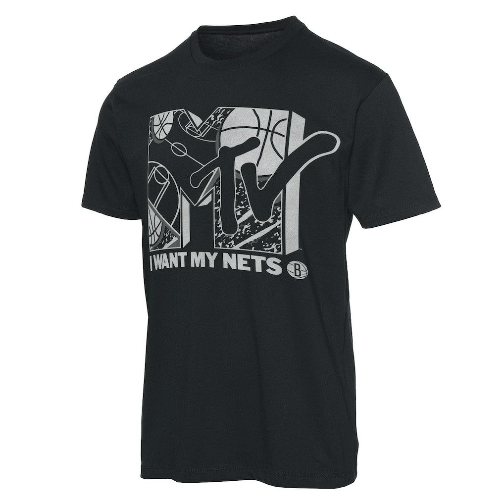 Black Brooklyn Nets Junk Food NBA x MTV I Want My T-Shirt | NBA