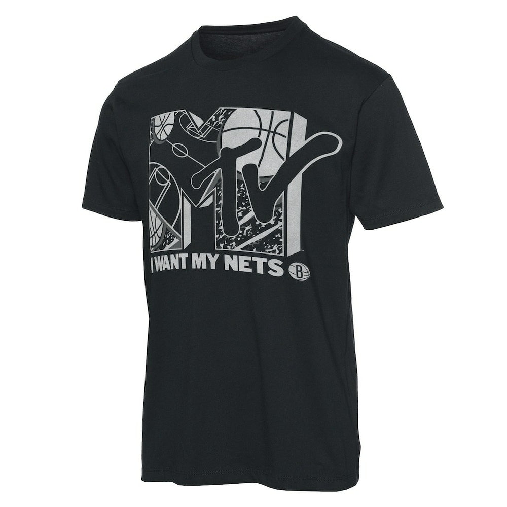 Black Brooklyn Nets Junk Food NBA x MTV I Want My T-Shirt | NBA