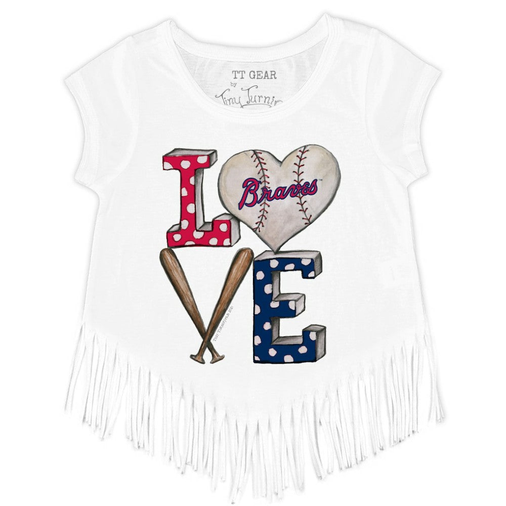 Atlanta Braves Tiny Turnip Girls Youth Baseball Love Fringe T-Shirt - MLB T-shirts