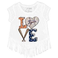 Detroit Tigers Tiny Turnip Girls Youth Baseball Love Fringe T-Shirt - MLB T-shirts