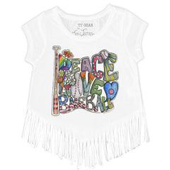Chicago Cubs Tiny Turnip Girls Youth Peace Love Baseball Fringe T-Shirt - MLB T-shirts
