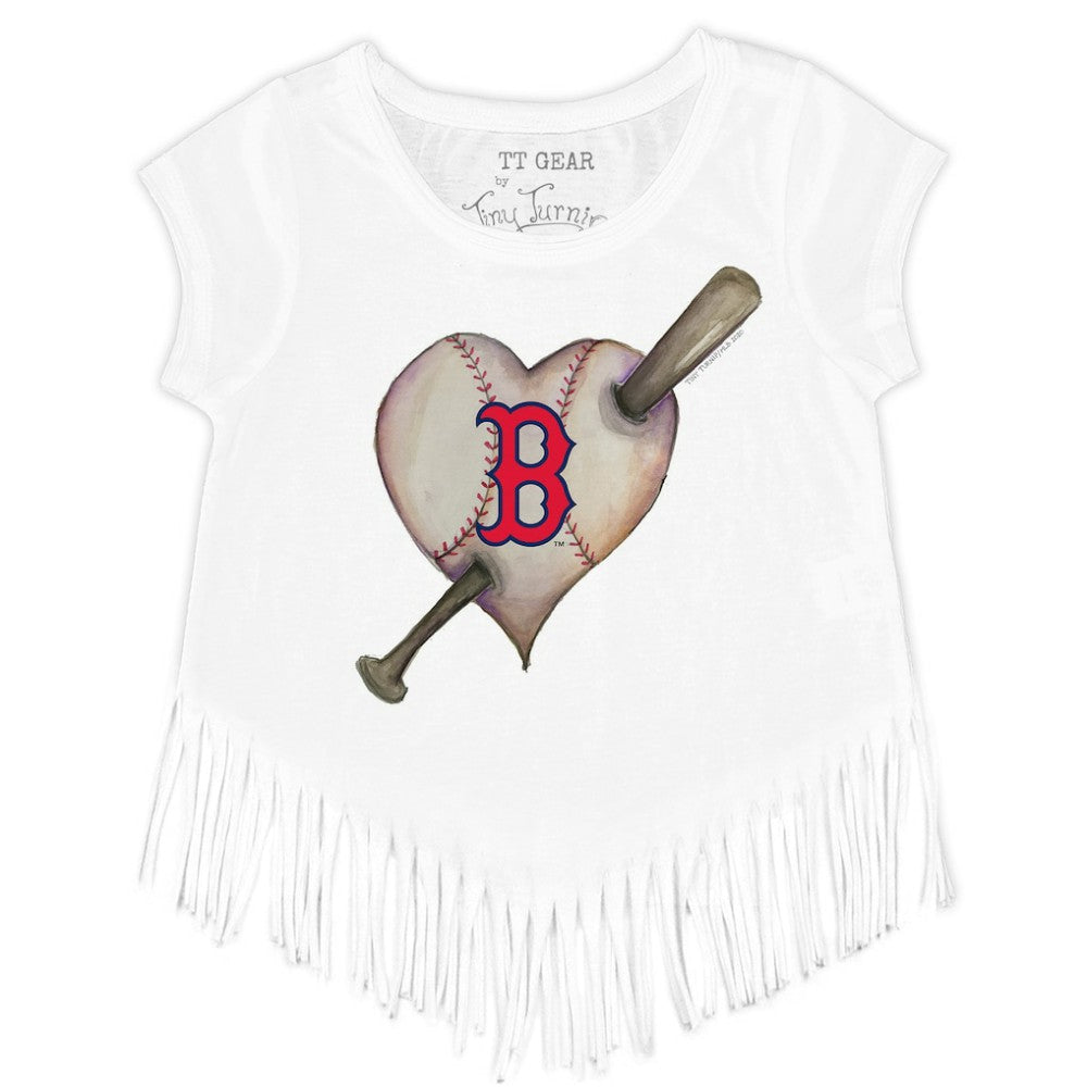 Boston Red Sox Tiny Turnip Girls Youth Heart Bat Fringe T-Shirt - MLB T-shirts