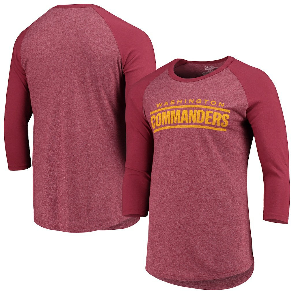 Washington Commanders Majestic Threads Wordmark 3/4-Sleeve Raglan Tri-Blend T-Shirt | NFL US